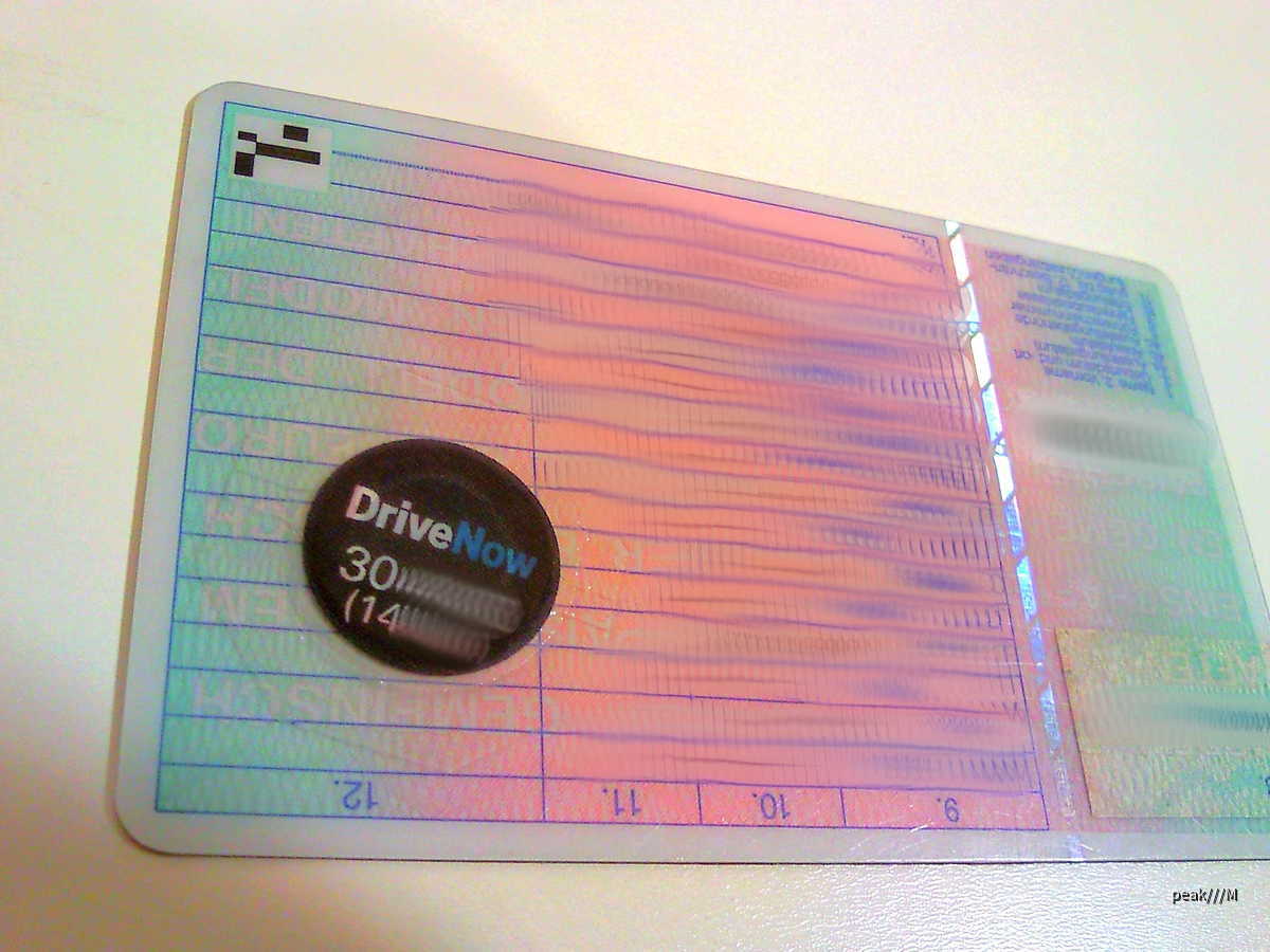 DriveNow-Chip, zugehörig zum Bericht 118i von DriveNow, 1.2. München
